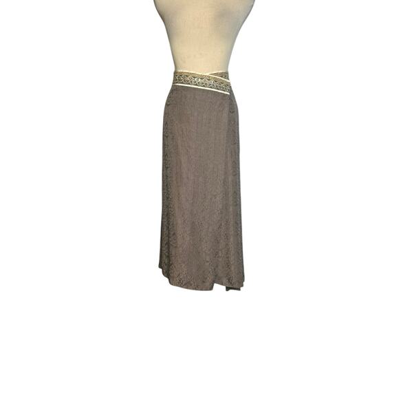 Armand Ventilo brown silk waist embroidered midi skirt size EU 42 US 12 - Picture 15 of 16